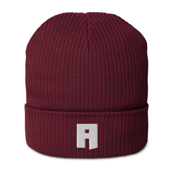 Bonnet côtelé bio brodé lettre A